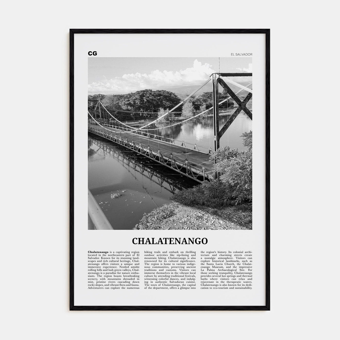 Chalatenango Poster Black Wood / 8x12 in Nbourhood Travel B&W Poster