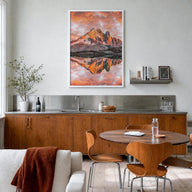 Chamonix colorful photo poster of France – vertical wall art in white wood frame, hanging on wall