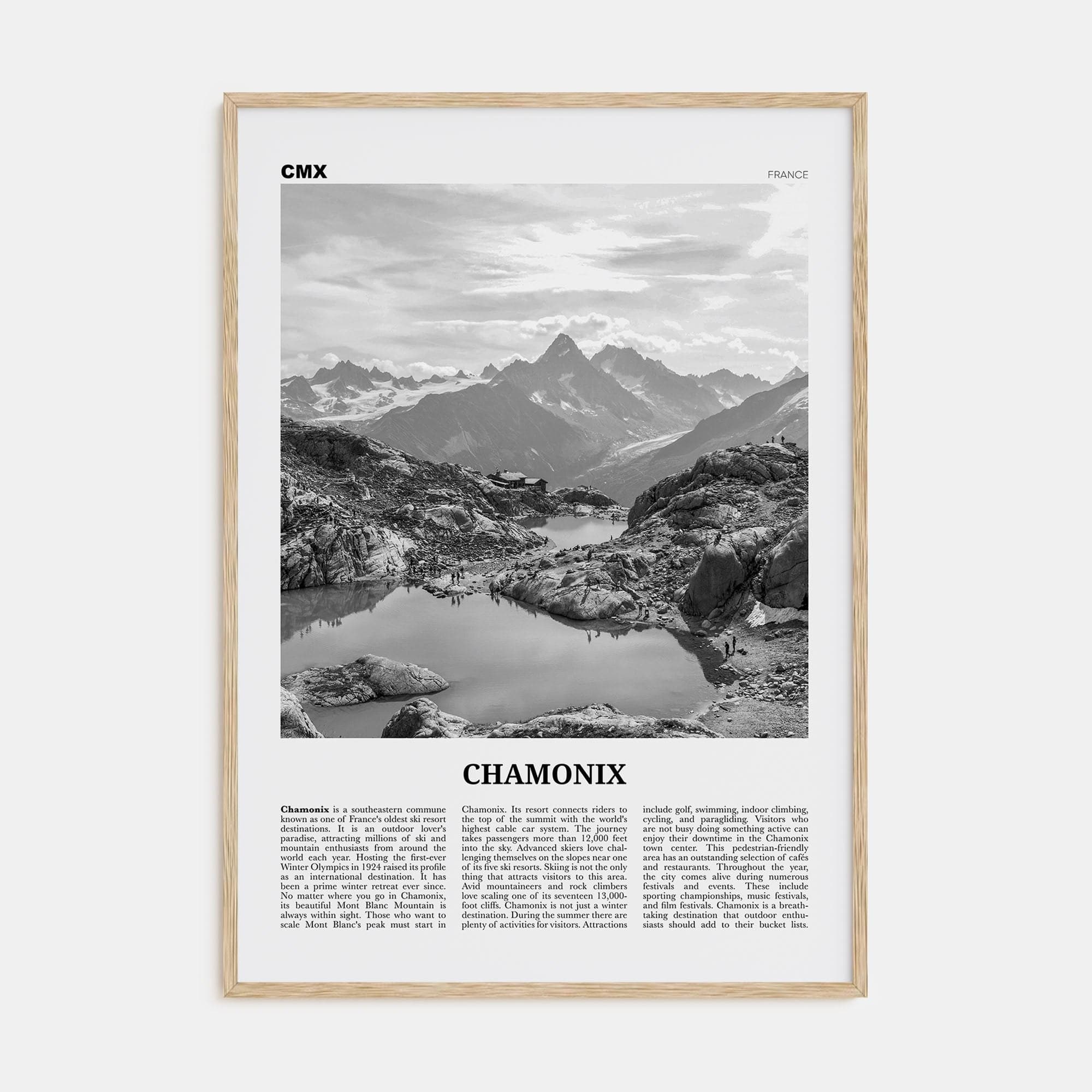 Chamonix Poster Natural Wood / 8x12 in Nbourhood Travel B&W Poster