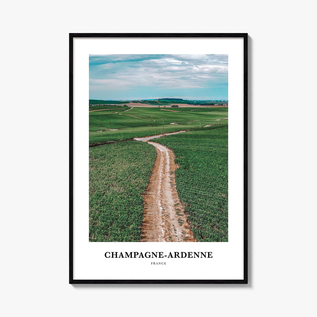 Champagne-Ardenne colorful classic poster of France – vertical wall art, unframed print shown in interior mockup