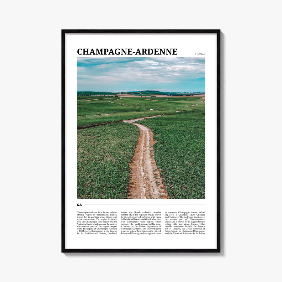 Champagne-Ardenne colorful travel poster of France – vertical wall art, unframed print shown in interior mockup