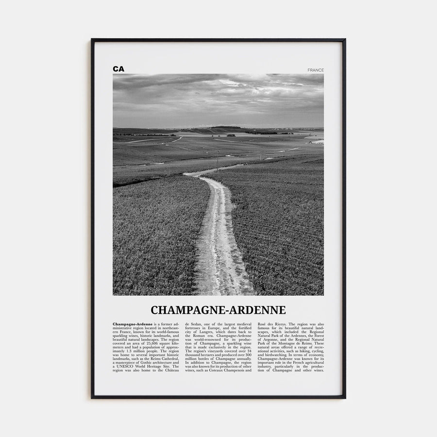 Champagne-Ardenne Poster Black Metal / 8x12 in Nbourhood Travel B&W Poster