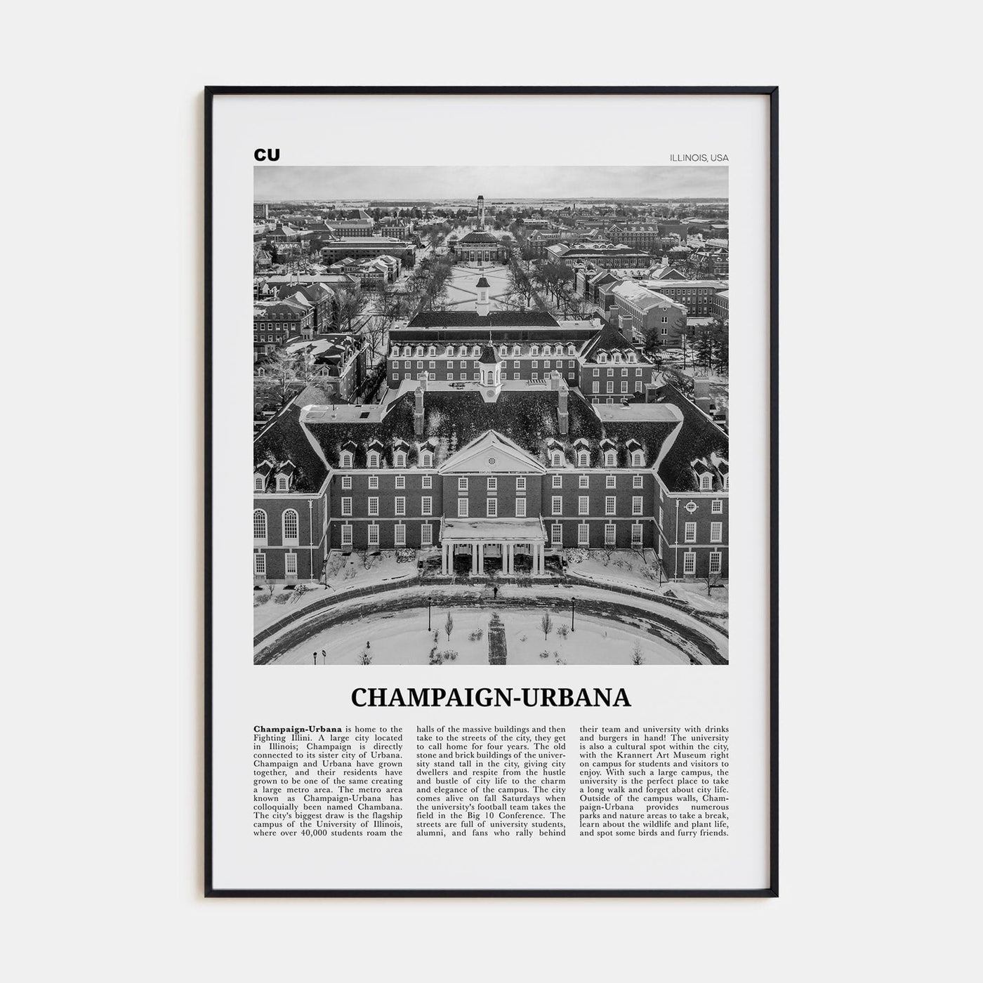 Champaign-Urbana Poster None / 8x12 in Nbourhood Travel B&W Poster