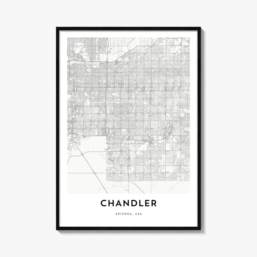 Chandler black & white map poster of Arizona, USA – vertical wall art, unframed print shown in interior mockup