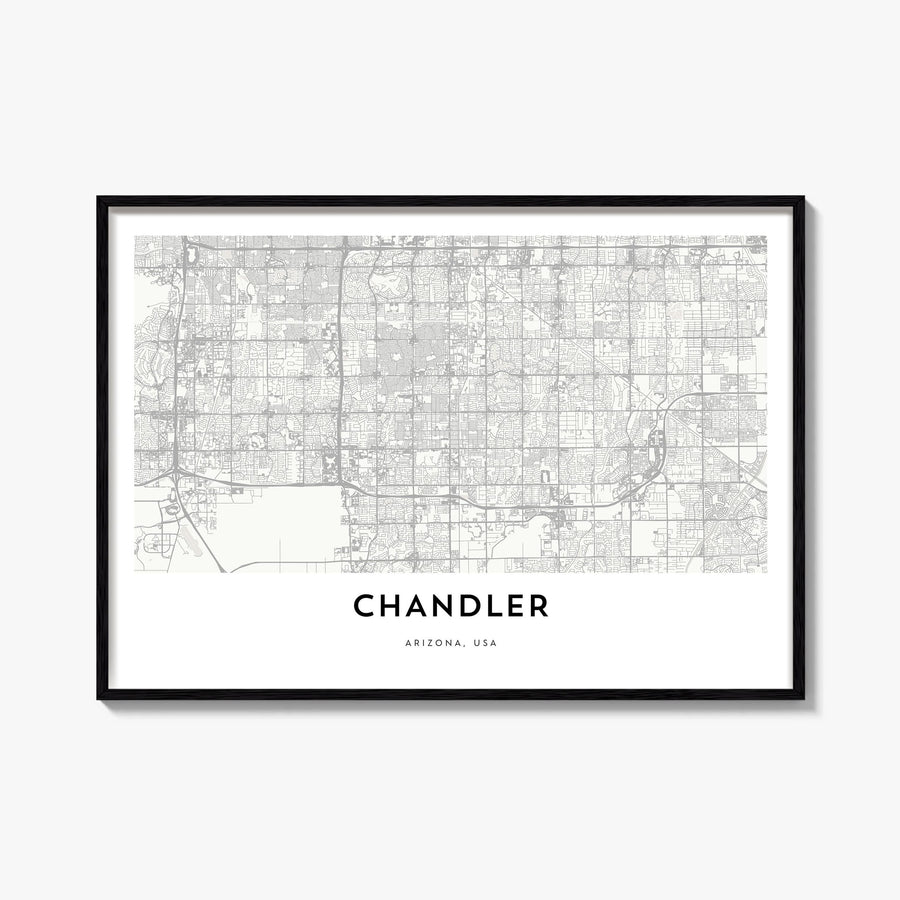 Chandler black & white map poster of Arizona, USA – horizontal wall art, unframed print shown in interior mockup
