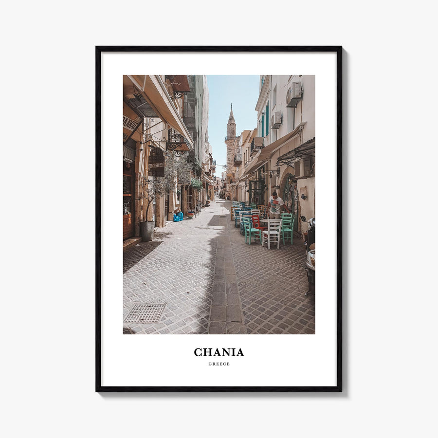 Chania colorful classic poster of Greece – vertical wall art, unframed print shown in interior mockup