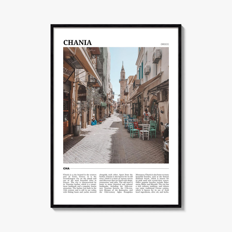 Chania colorful travel poster of Greece – vertical wall art, unframed print shown in interior mockup