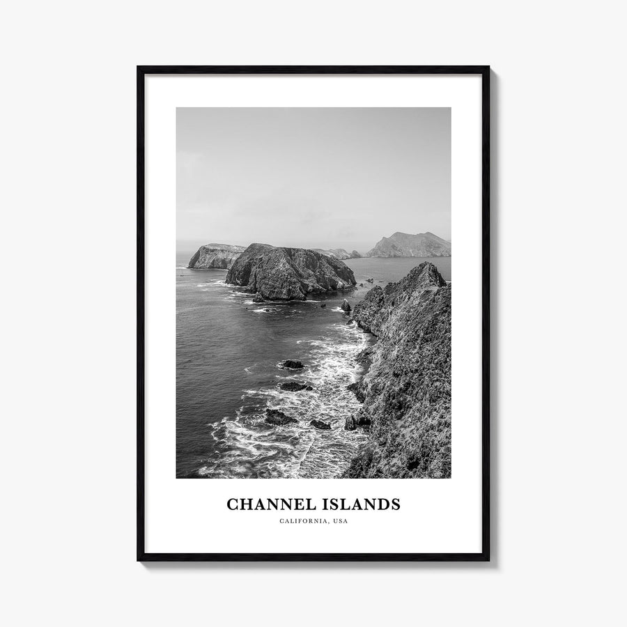 Channel Islands, California black & white classic poster of California, USA – vertical wall art, unframed print shown in inte