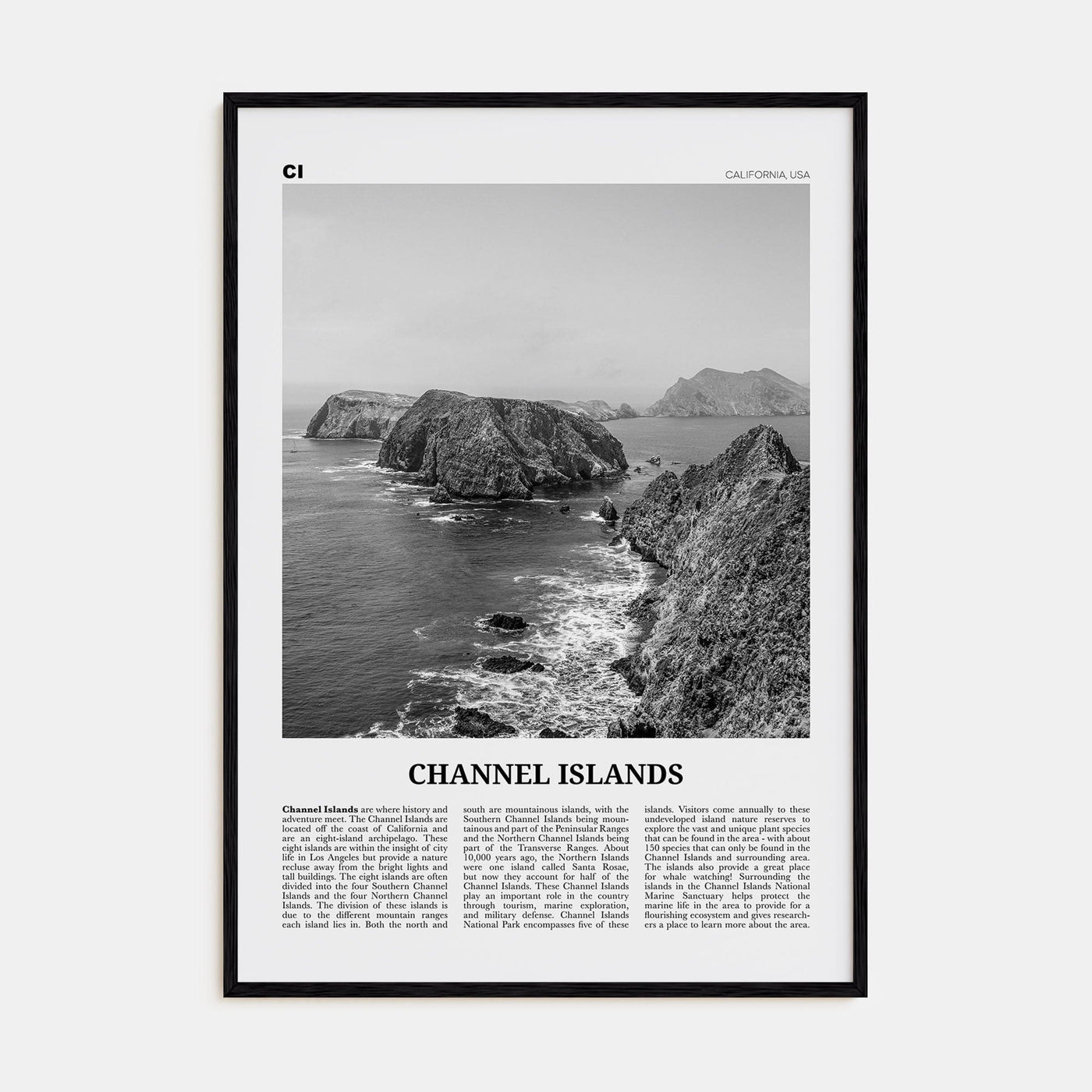 Channel Islands, California Poster Black Wood / 8x12 in Nbourhood Travel B&W Poster