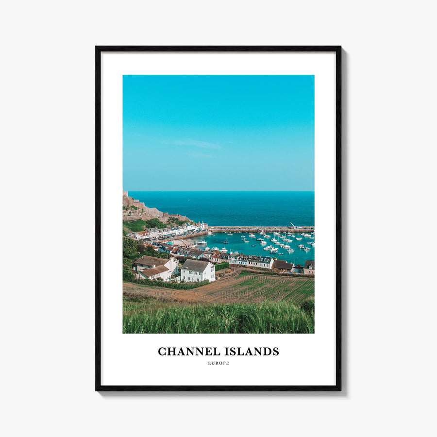 Channel Islands, England colorful classic poster of United Kingdom – vertical wall art, unframed print shown in interior mock