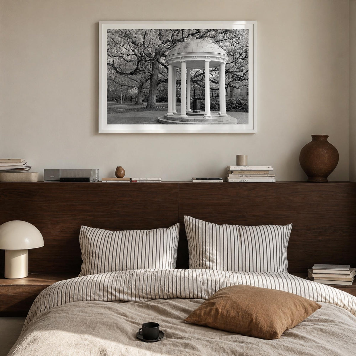 Chapel Hill black & white photo poster of North Carolina, USA – horizontal wall art in white wood frame with white border, ha