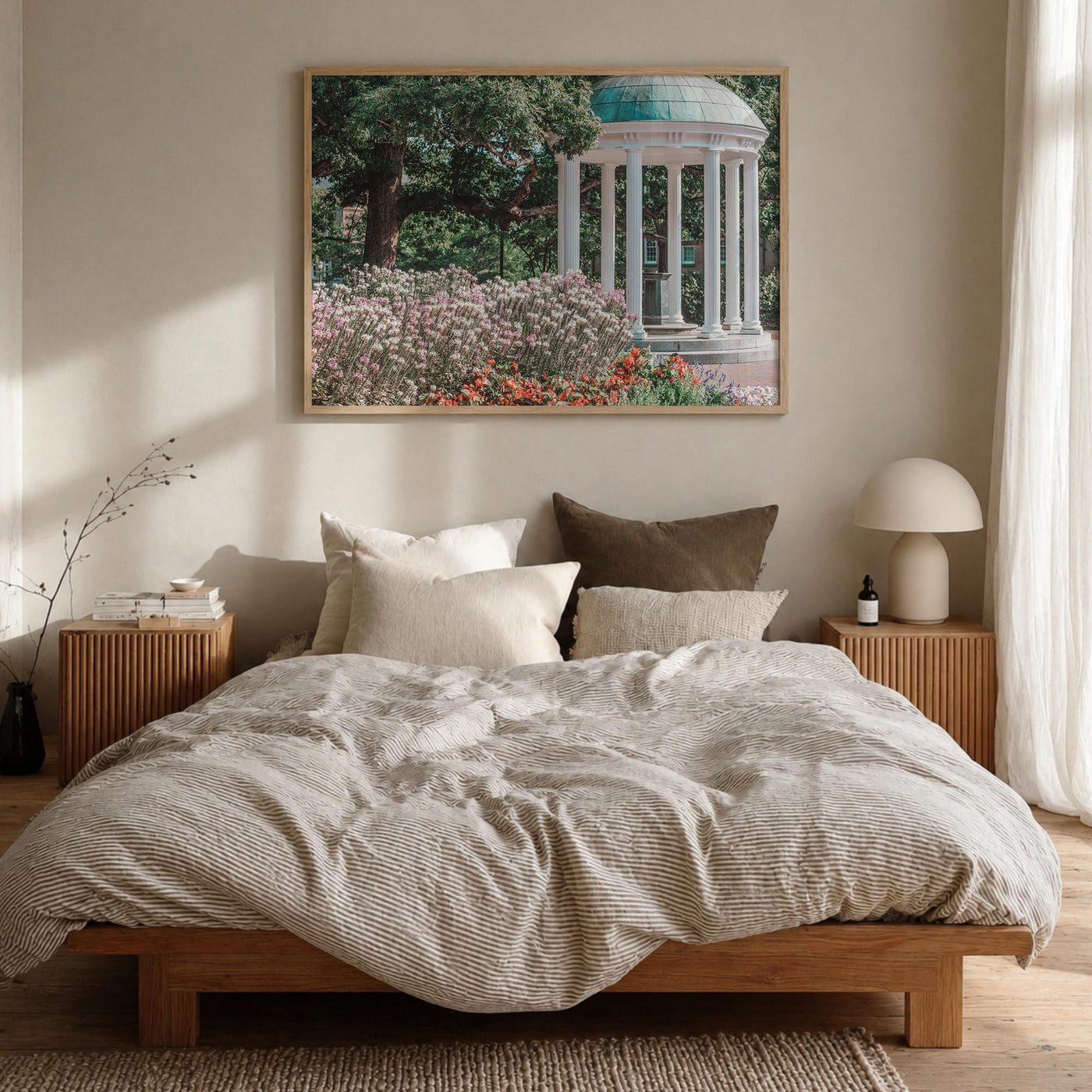 Chapel Hill colorful photo poster of North Carolina, USA – horizontal wall art in natural wood frame, hanging on wall