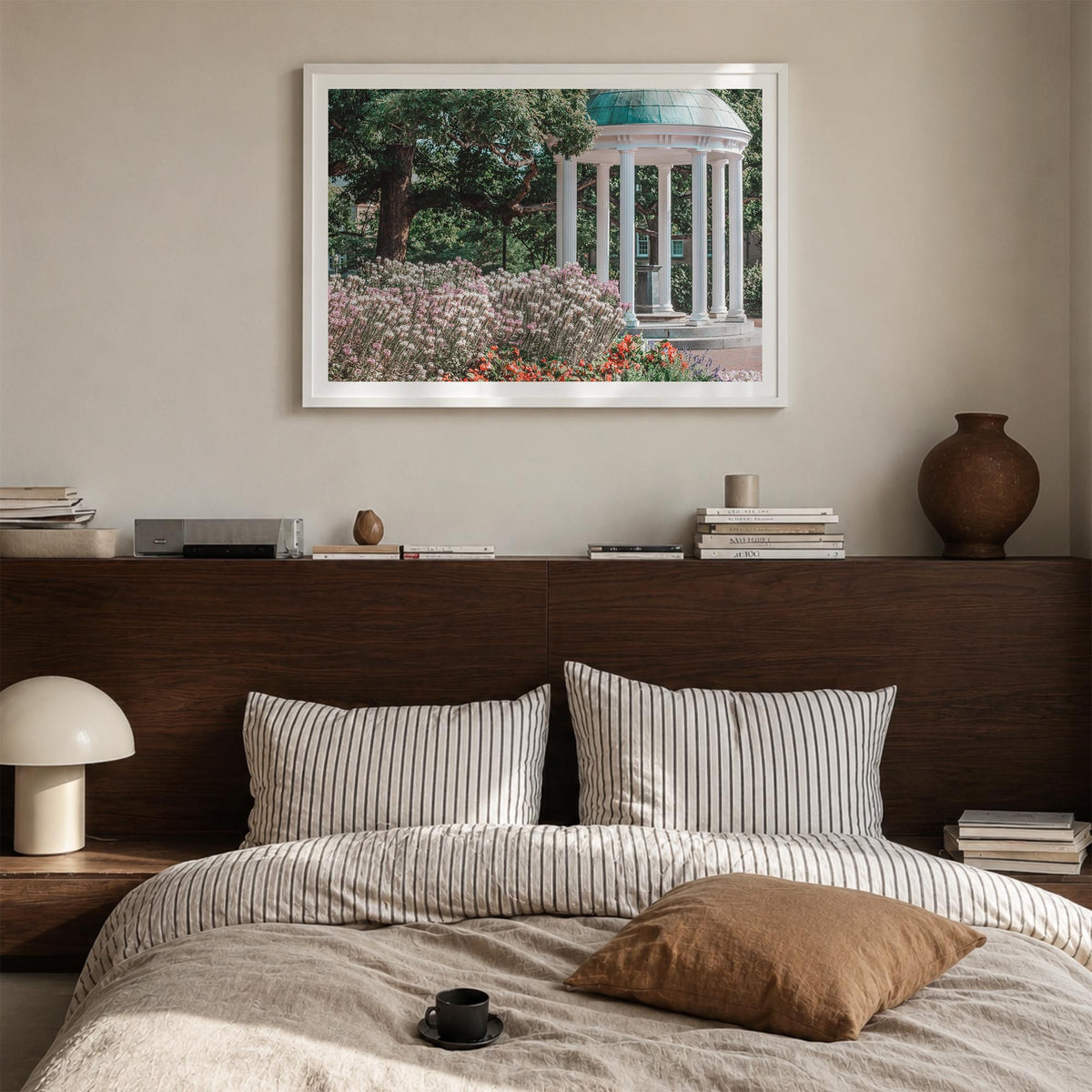 Chapel Hill colorful photo poster of North Carolina, USA – horizontal wall art in white wood frame with white border, hanging