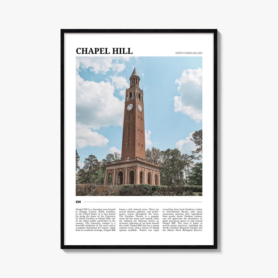 Chapel Hill colorful travel poster of North Carolina, USA – vertical wall art, unframed print shown in interior mockup