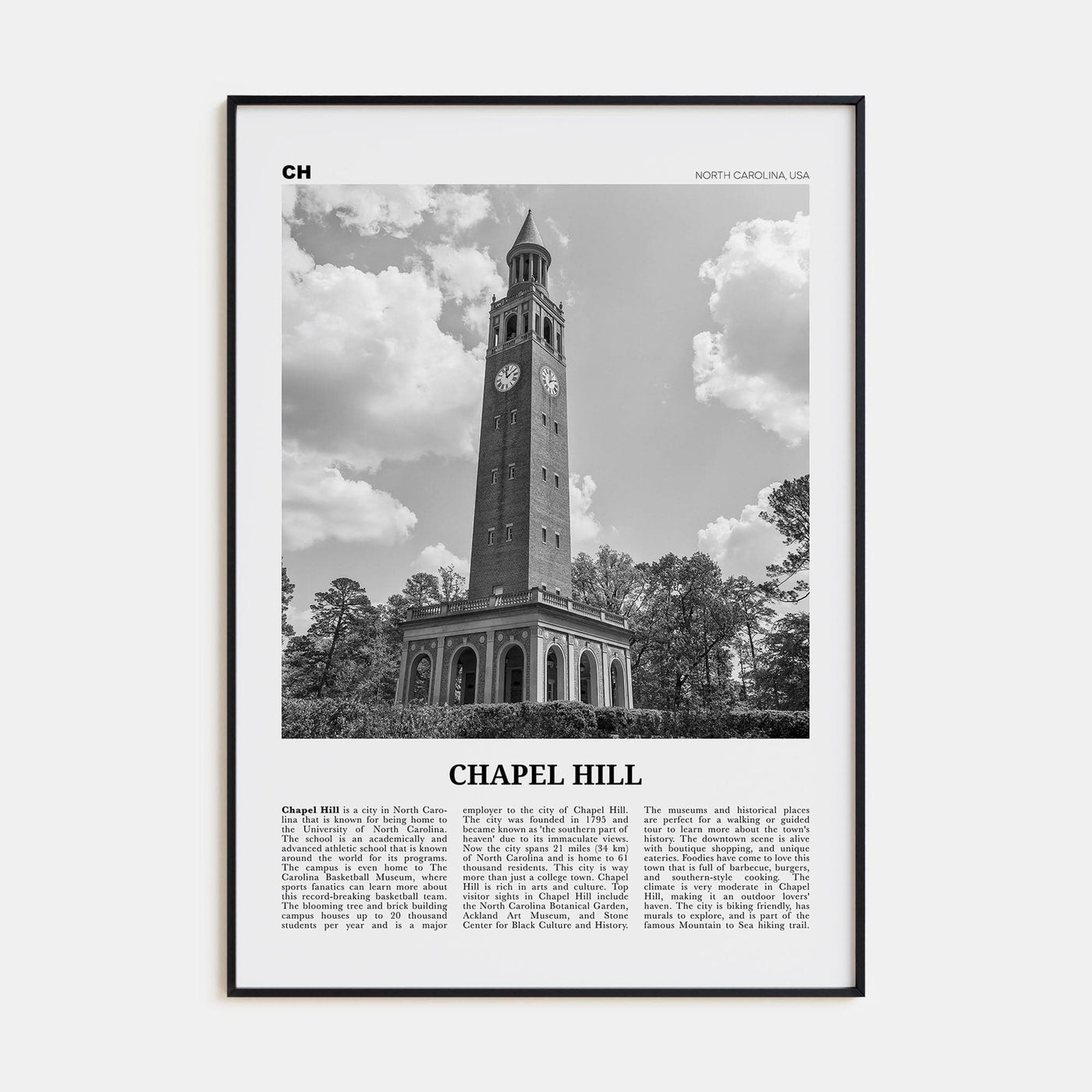 Chapel Hill Poster None / 8x12 in Nbourhood Travel B&W Poster