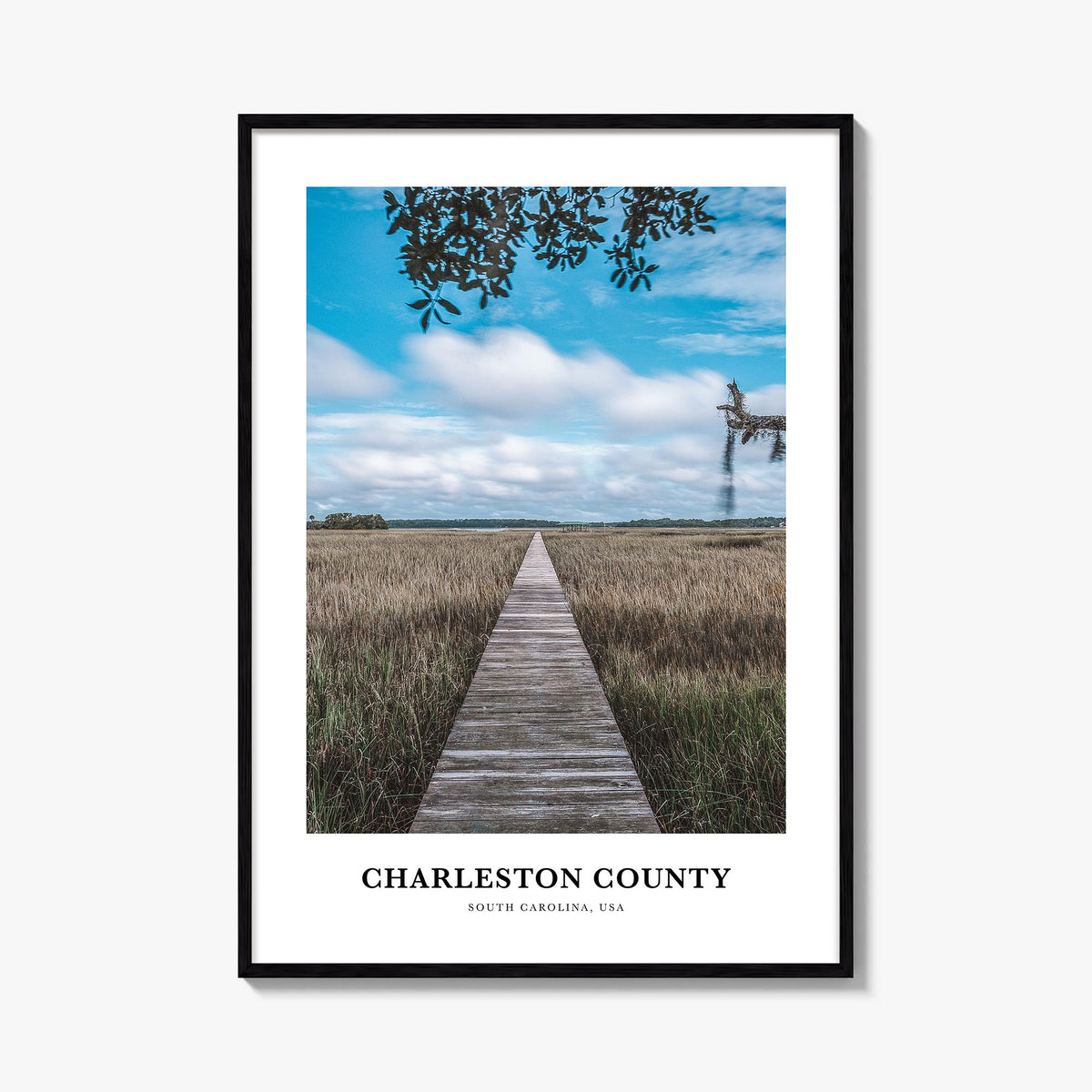 Charleston County colorful classic poster of South Carolina, USA – vertical wall art, unframed print shown in interior mockup