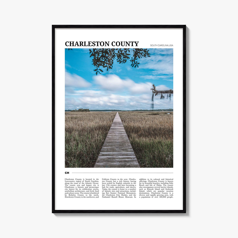 Charleston County colorful travel poster of South Carolina, USA – vertical wall art, unframed print shown in interior mockup