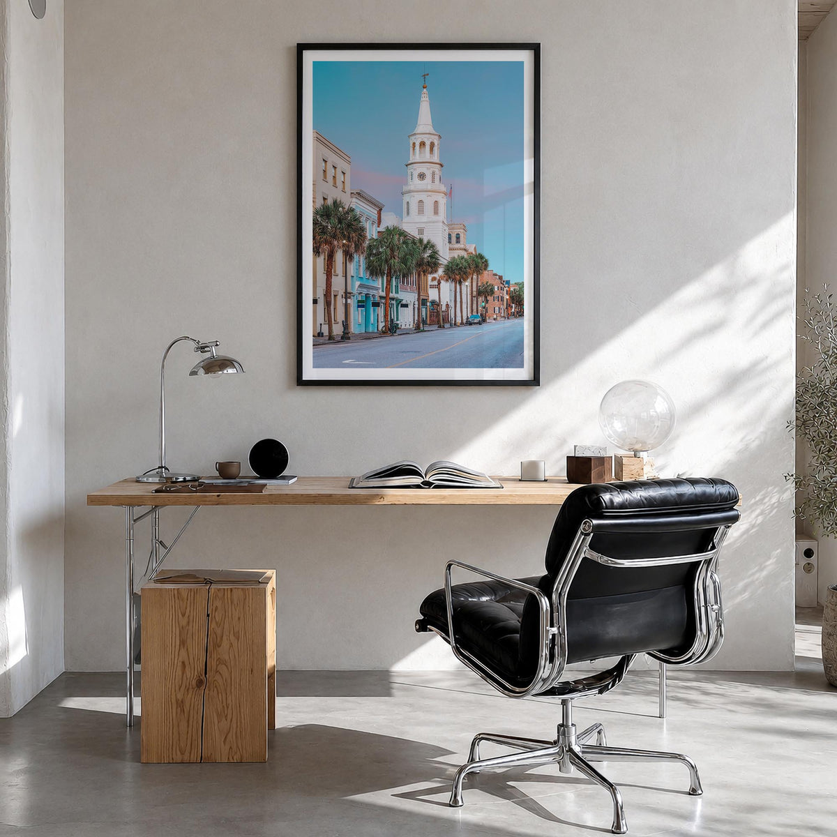 Charleston, South Carolina colorful photo poster of South Carolina, USA – vertical wall art in black wood frame with white bo