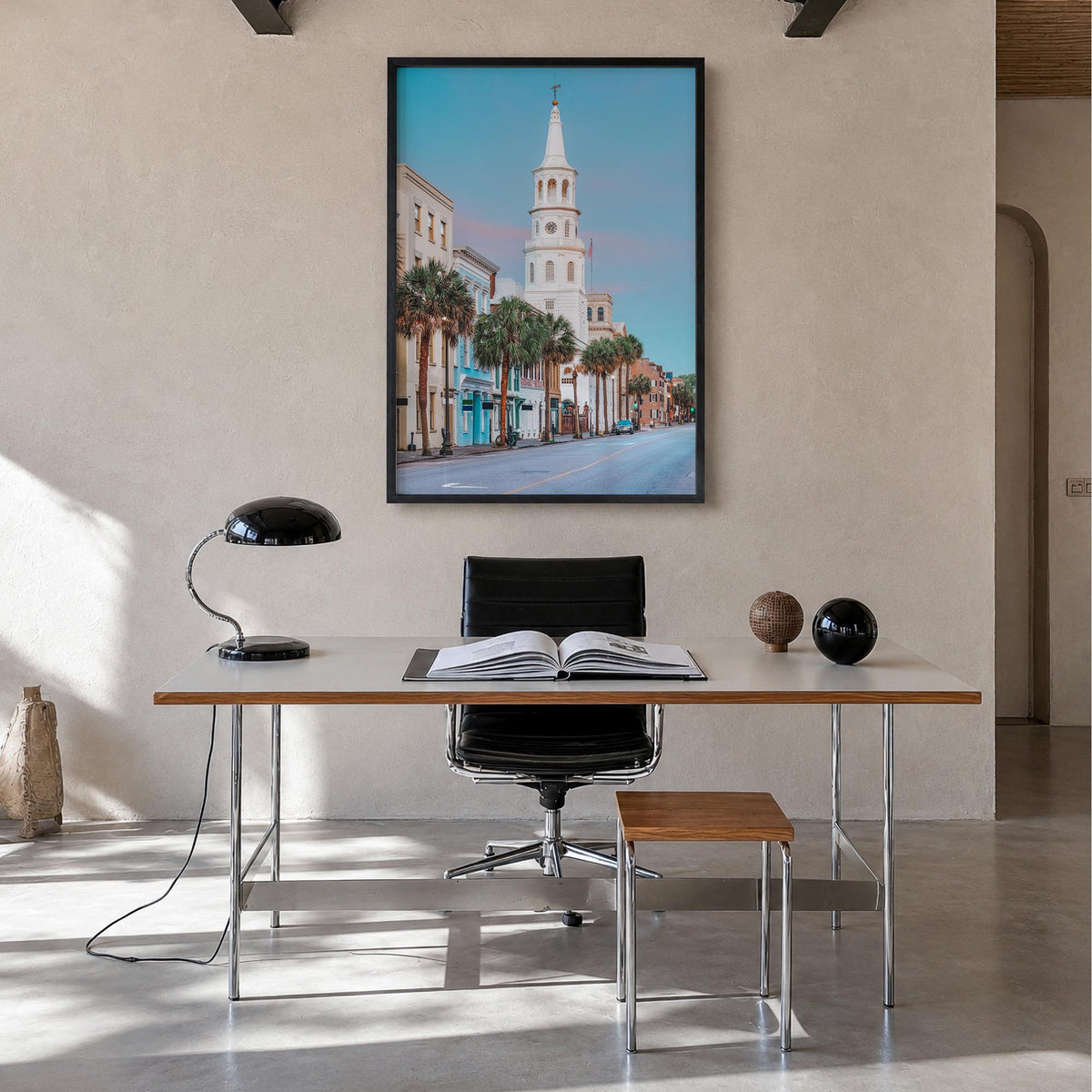 Charleston, South Carolina colorful photo poster of South Carolina, USA – vertical wall art in black wood frame, hanging on w