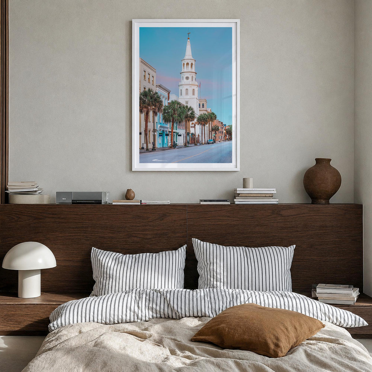 Charleston, South Carolina colorful photo poster of South Carolina, USA – vertical wall art in white wood frame with white bo
