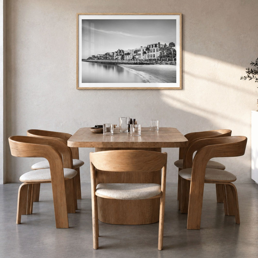 Charleston, South Carolina Photo Poster in a natural wood frame, hanging in a dining room, white border