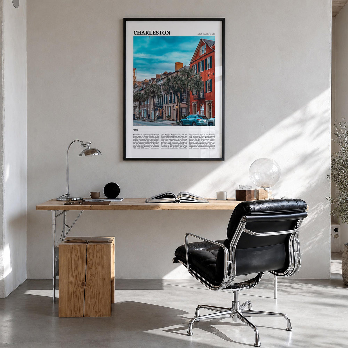 Charleston, South Carolina no. 1 colorful travel poster of South Carolina, USA – vertical wall art in black wood frame, hangi