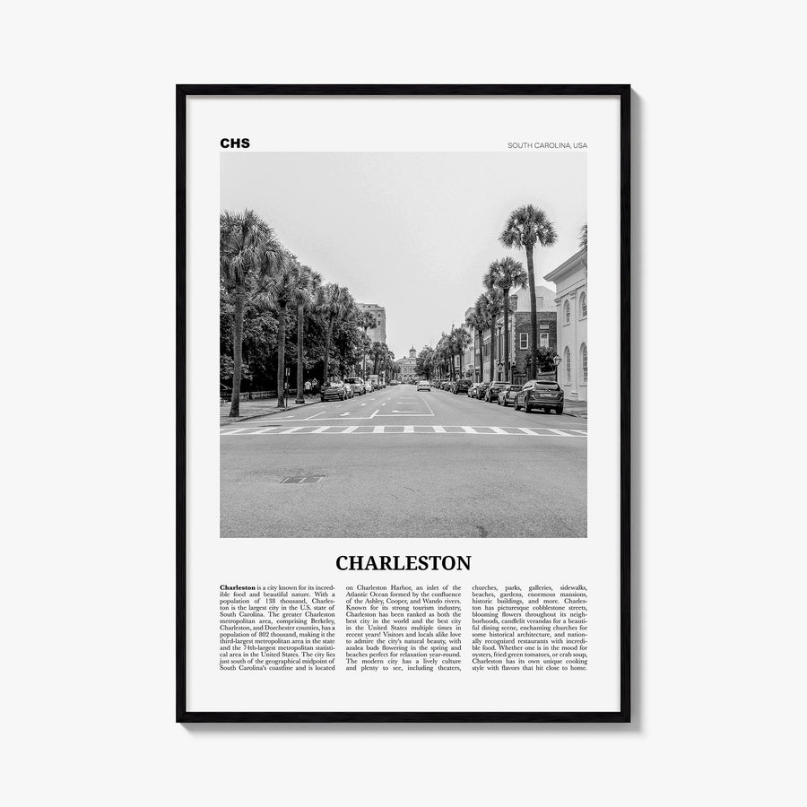 Charleston, South Carolina no. 2 black & white newspaper poster of South Carolina, USA – vertical wall art, unframed print sh