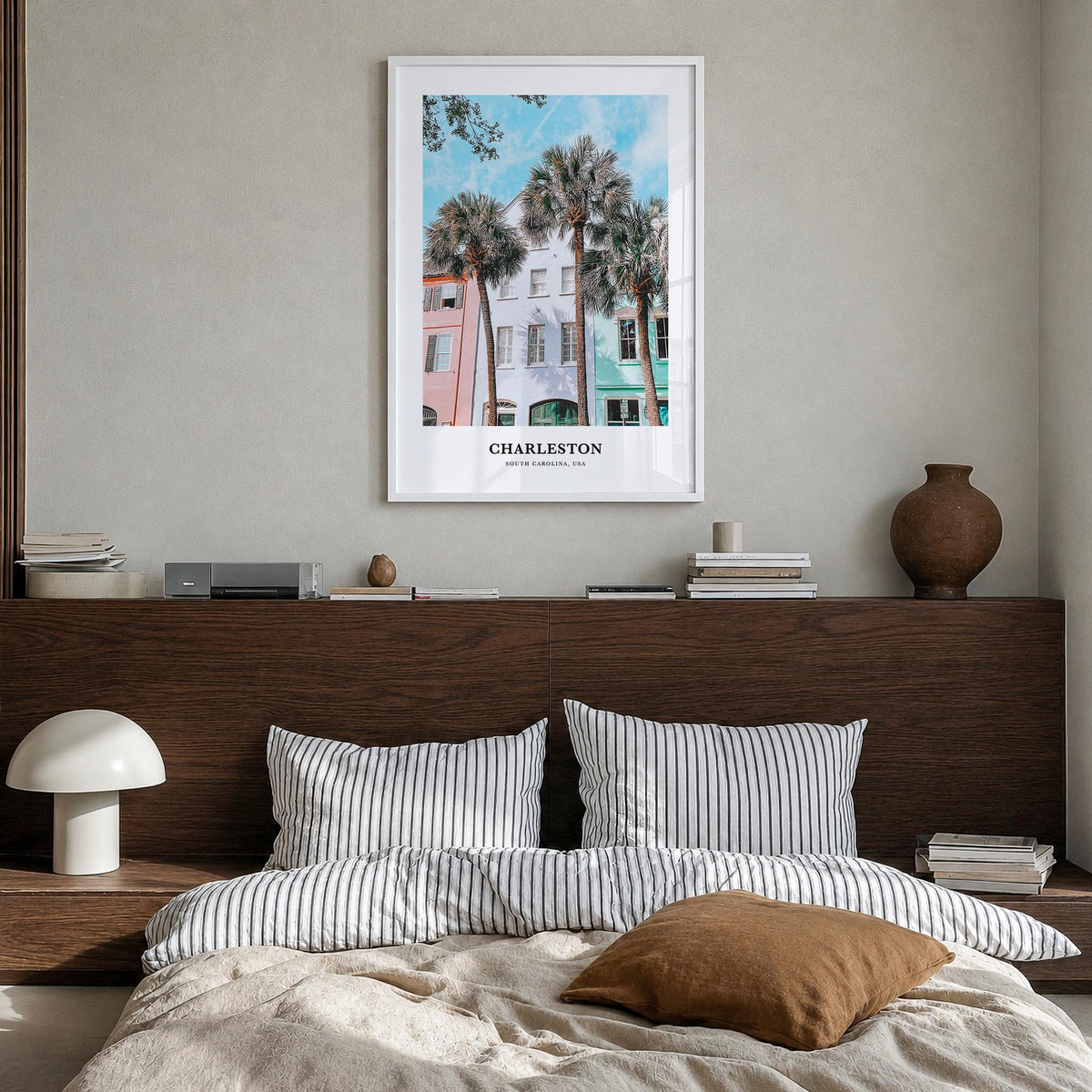 Charleston, South Carolina no. 2 colorful classic poster of South Carolina, USA – vertical wall art in white wood frame, hang