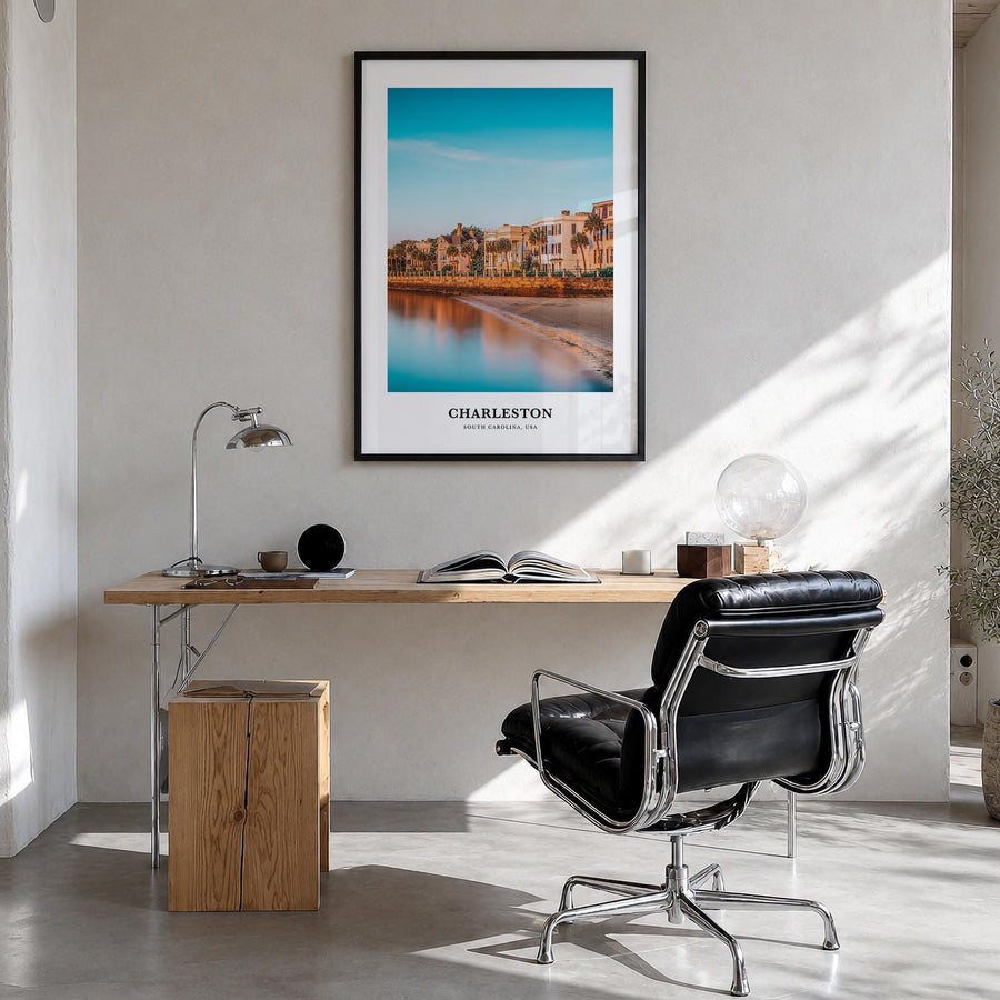 Charleston, South Carolina no. 3 colorful classic poster of South Carolina, USA – vertical wall art in black wood frame, hang