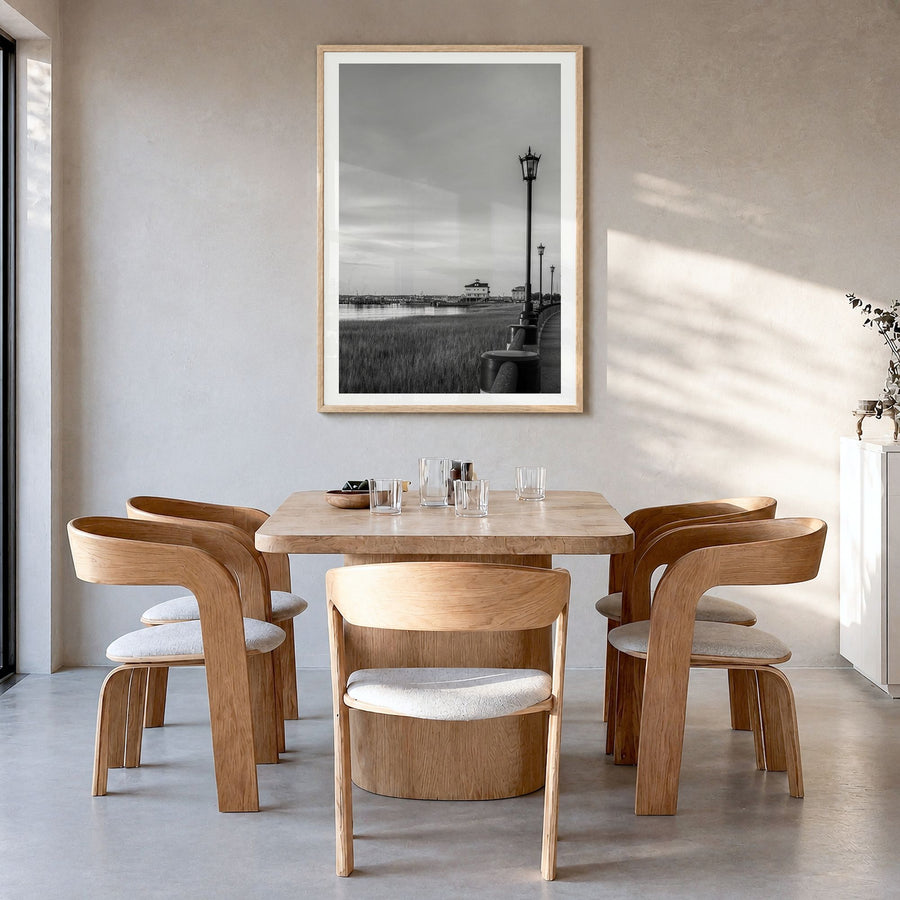 Charleston, South Carolina Photo No 1 Poster in a natural wood frame, hanging in a dining room, white border