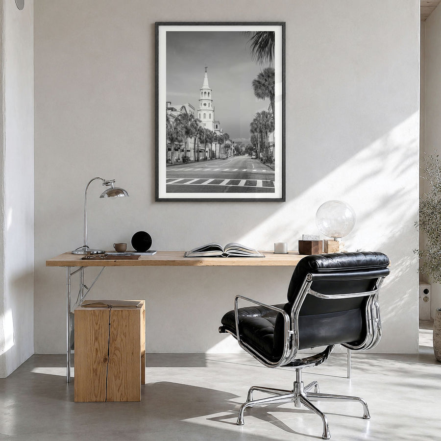 Charleston, South Carolina Photo No 3 Poster in a black wood frame, hanging in a bright home office, white border
