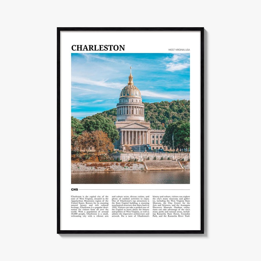 Charleston, West Virginia colorful travel poster of West Virginia, USA – vertical wall art, unframed print shown in interior 