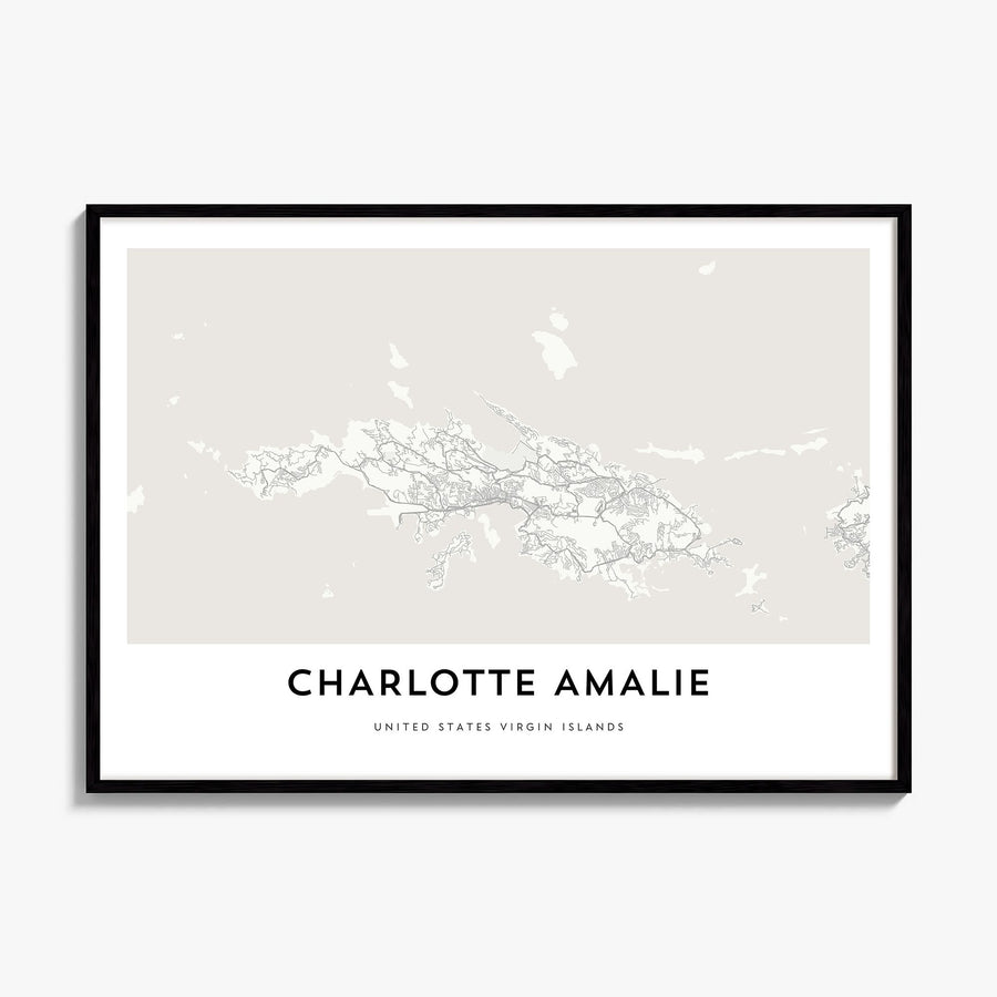 Charlotte Amalie Map Poster, framed poster mockup