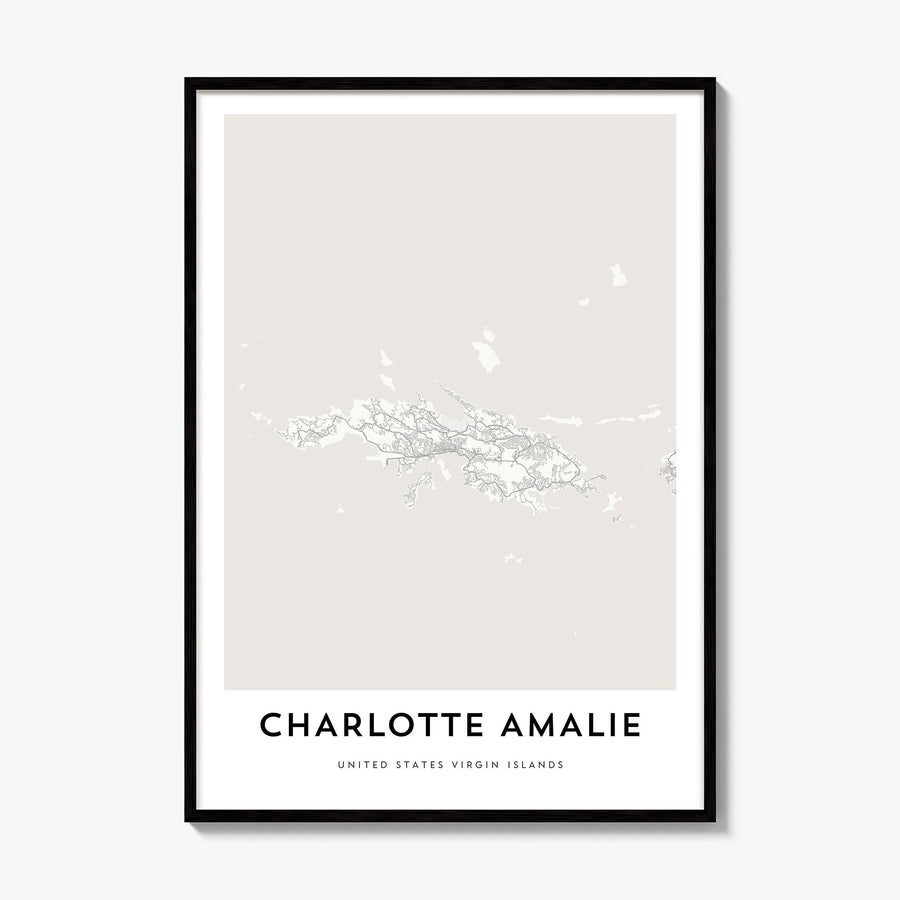 Charlotte Amalie Map Poster, framed poster mockup