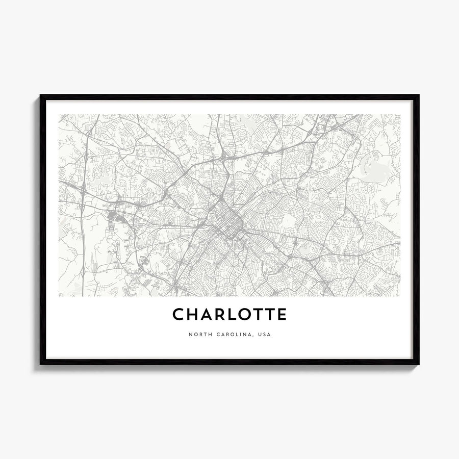 Charlotte Map Poster, framed poster mockup