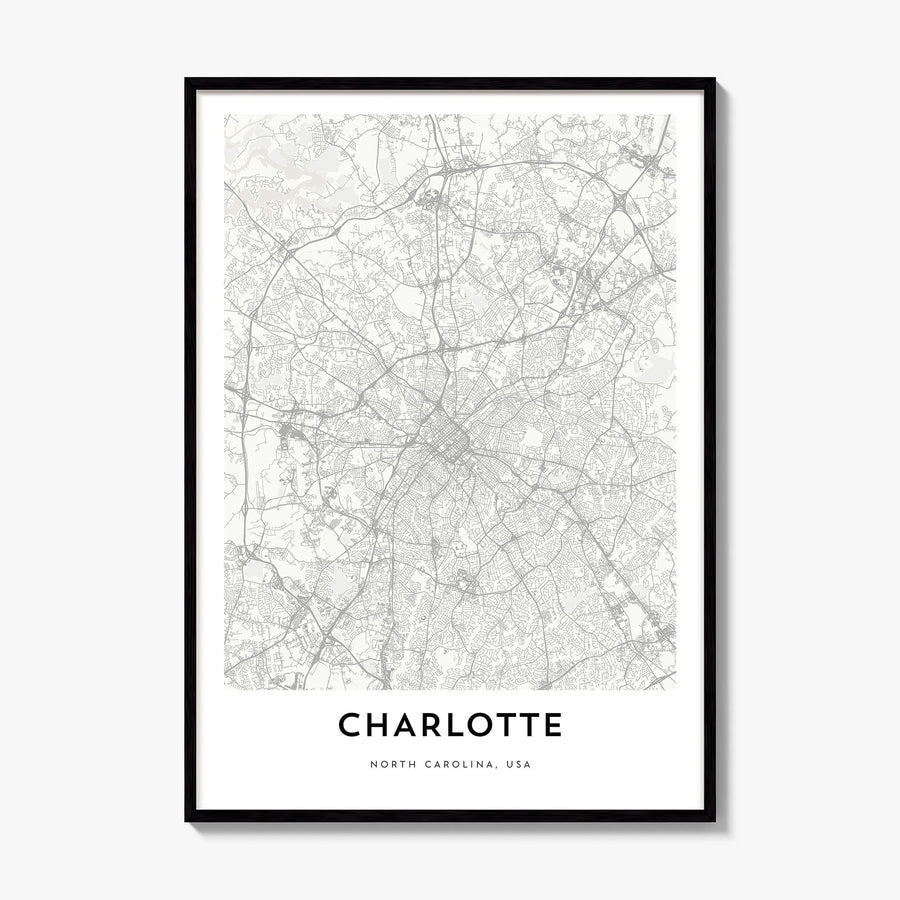 Charlotte Map Poster, framed poster mockup