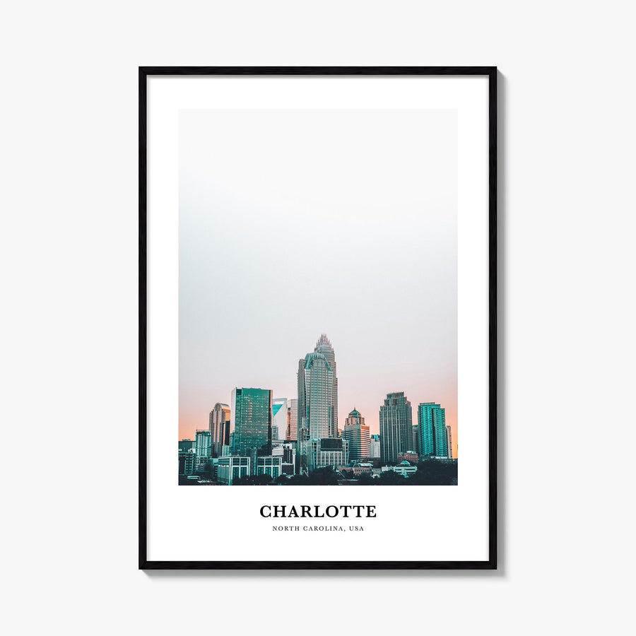 Charlotte no. 1 colorful classic poster of North Carolina, USA – vertical wall art, unframed print shown in interior mockup