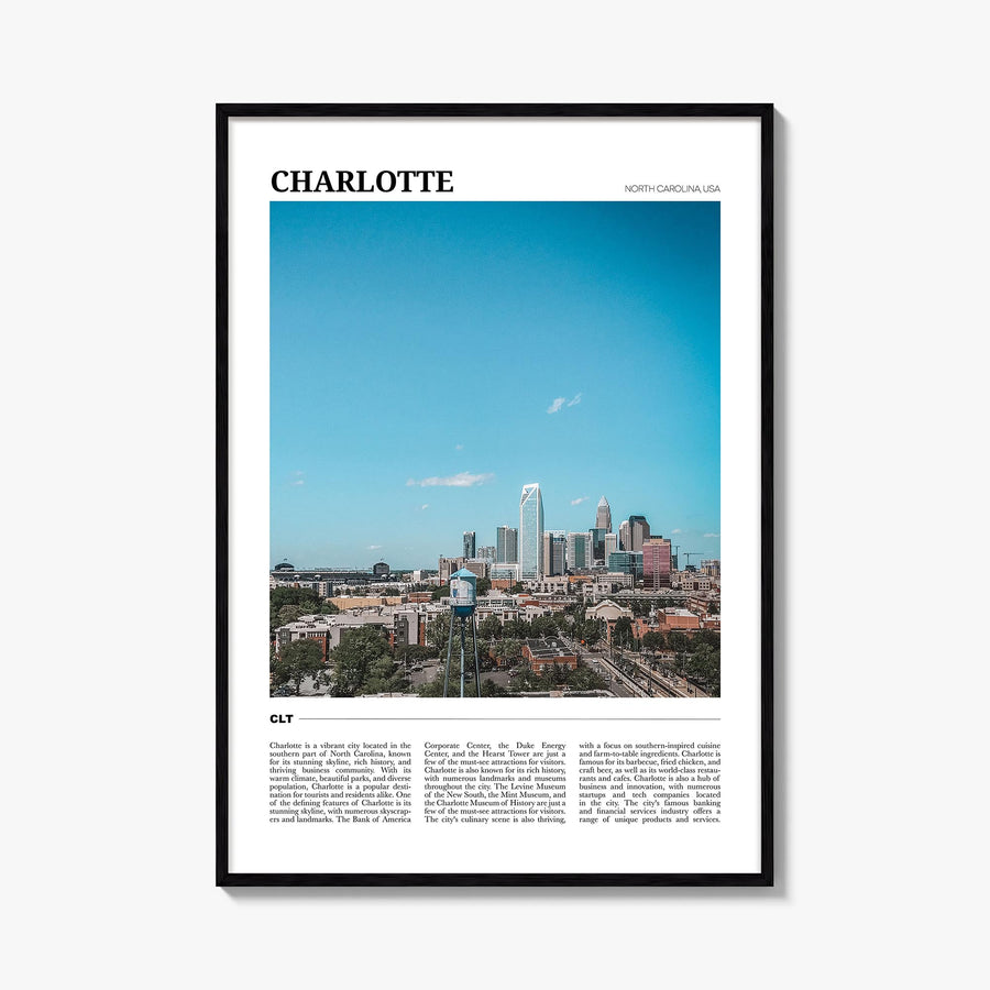 Charlotte no. 1 colorful travel poster of North Carolina, USA – vertical wall art, unframed print shown in interior mockup