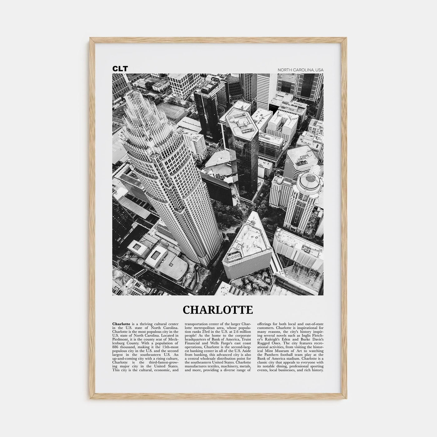 Charlotte No 1 Poster Natural Wood / 8x12 in Nbourhood Travel B&W Poster