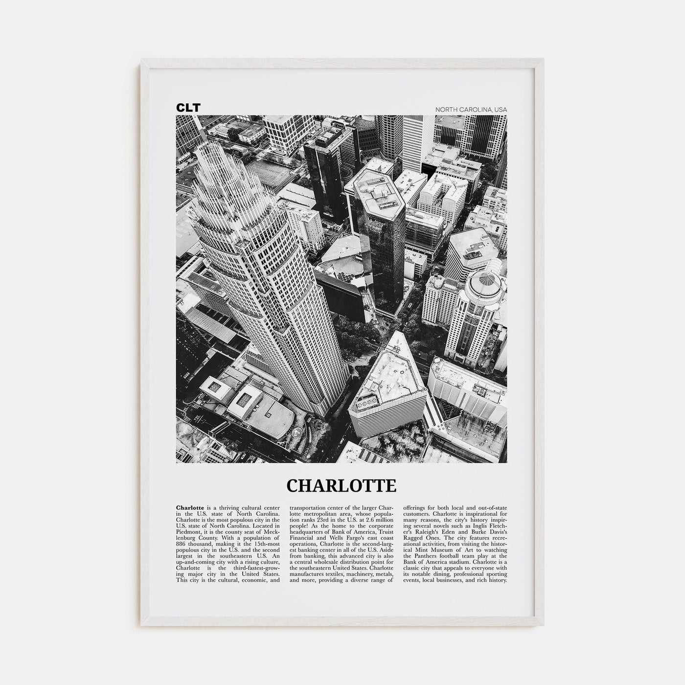 Charlotte No 1 Poster White Wood / 8x12 in Nbourhood Travel B&W Poster