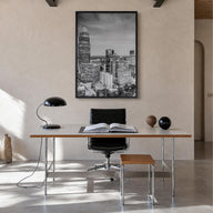 Charlotte no. 2 black & white photo poster of North Carolina, USA – vertical wall art in black wood frame, hanging on wall