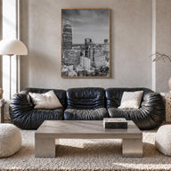 Charlotte no. 2 black & white photo poster of North Carolina, USA – vertical wall art in natural wood frame, hanging on wall