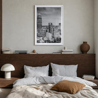 Charlotte no. 2 black & white photo poster of North Carolina, USA – vertical wall art in white wood frame with white border, 