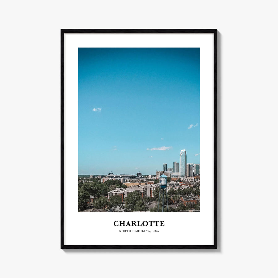 Charlotte no. 2 colorful classic poster of North Carolina, USA – vertical wall art, unframed print shown in interior mockup