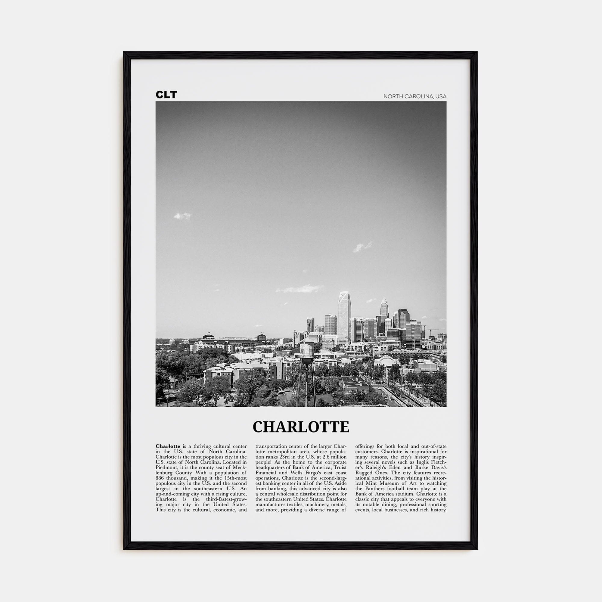 Charlotte No 2 Poster Black Wood / 8x12 in Nbourhood Travel B&W Poster