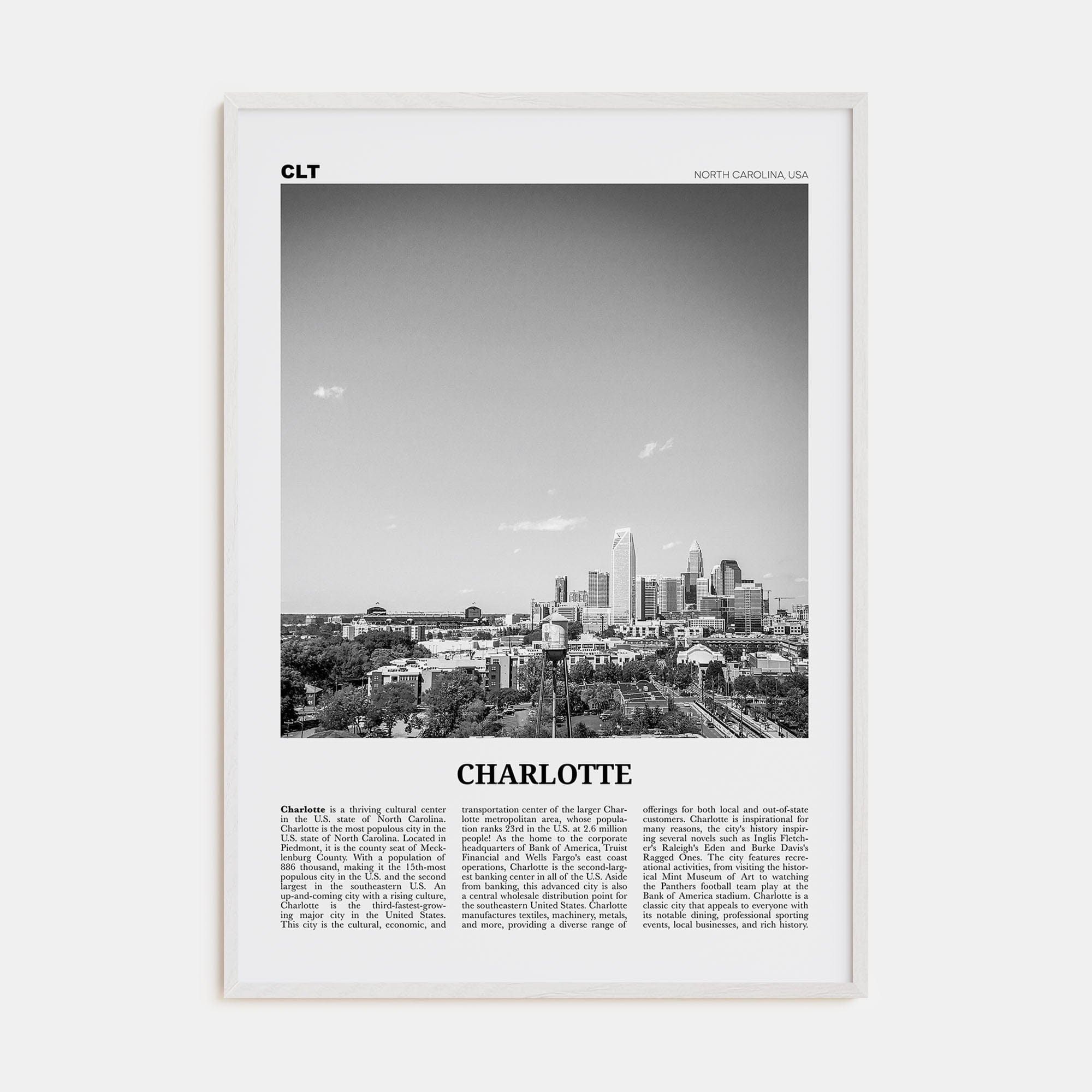 Charlotte No 2 Poster White Wood / 8x12 in Nbourhood Travel B&W Poster