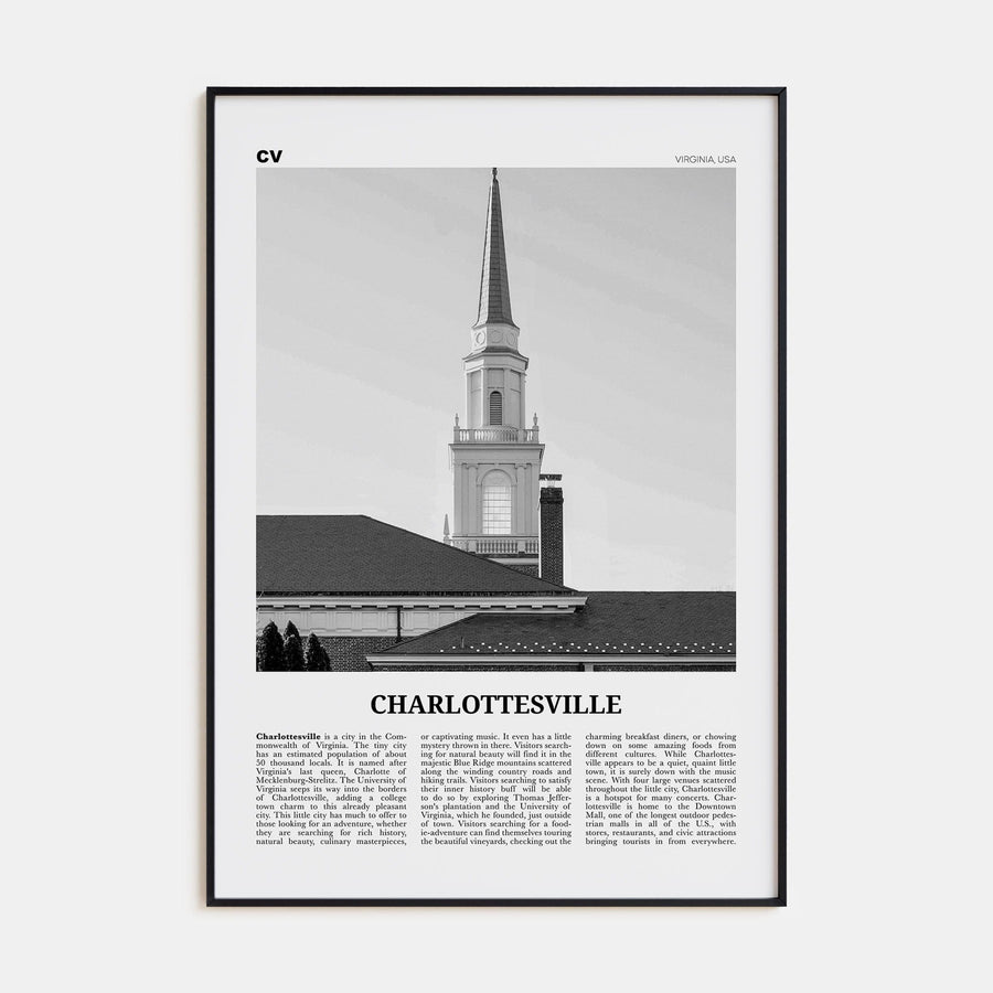 Charlottesville No 1 Poster None / 8x12 in Nbourhood Travel B&W Poster