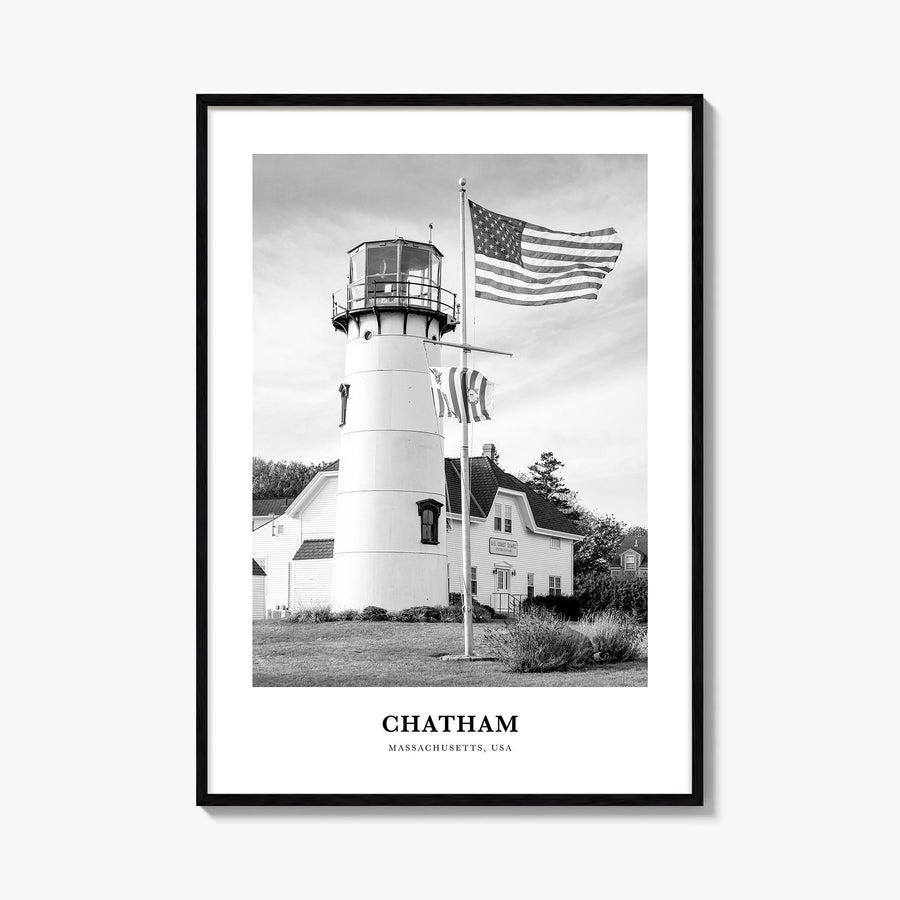 Chatham black & white classic poster of Massachusetts, USA – vertical wall art, unframed print shown in interior mockup
