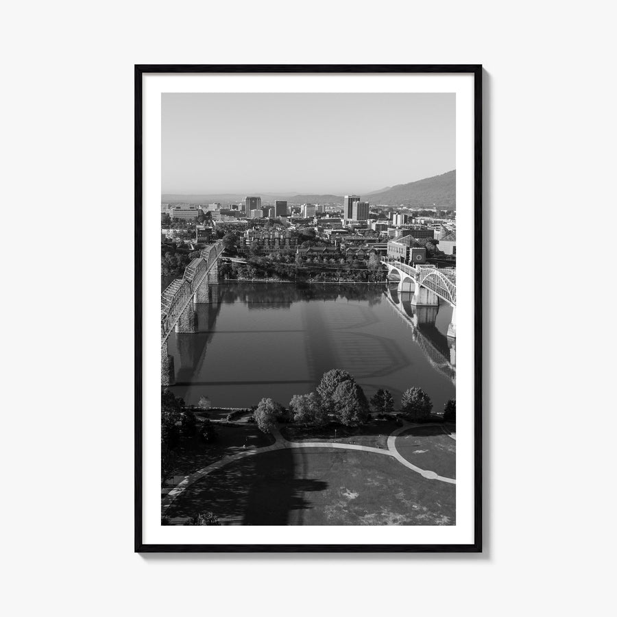 Chattanooga black & white photo poster of Tennessee, USA – vertical wall art, unframed print shown in interior mockup