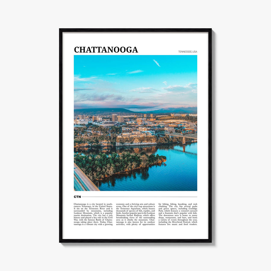 Chattanooga colorful travel poster of Tennessee, USA – vertical wall art, unframed print shown in interior mockup